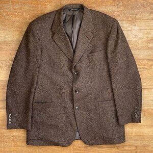 Vintage Mens Tweed Wool Blazer Size 42R 1990s Brown Sport Coat Suit Jacket